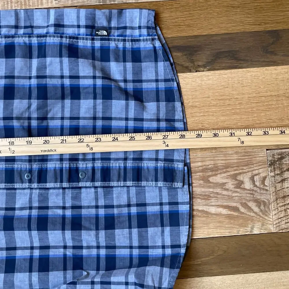 The North Face Plaid Snap Button Shirt Mens S Blue Gray Short Sleeve